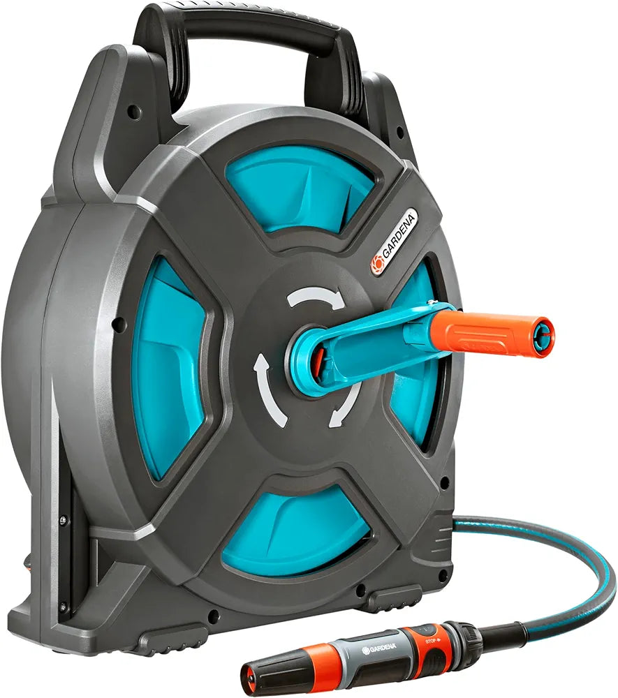 Gardena™ 2662-80 Classic Hose Reel Set - 54ft 3/8" Hose, Adapters & Nozzle - German Engineering