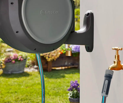 Gardena™ 20505 100' Retractable Garden Hose Reel - Heavy Duty, Swivel Bracket, Auto-Lock