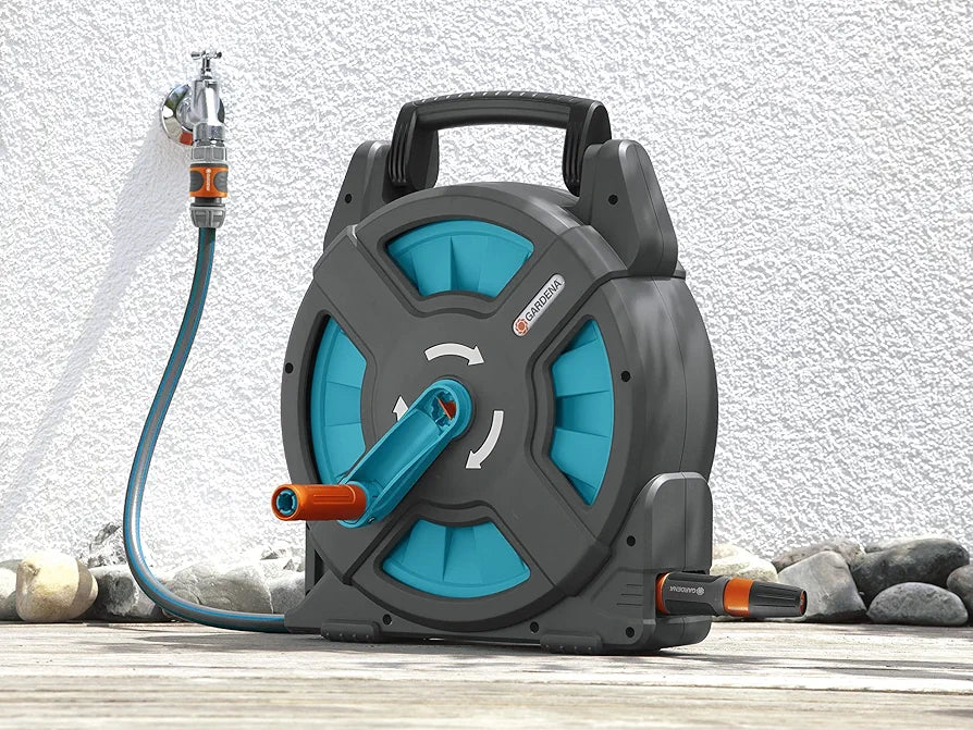 Gardena™ 2662-80 Classic Hose Reel Set - 54ft 3/8" Hose, Adapters & Nozzle - German Engineering