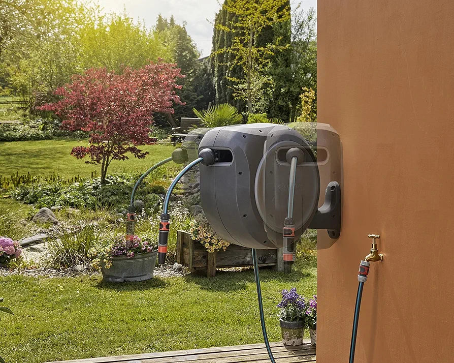 Gardena™ 20505 100' Retractable Garden Hose Reel - Heavy Duty, Swivel Bracket, Auto-Lock